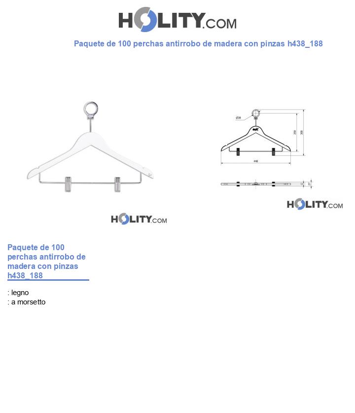 Paquete de 100 perchas antirrobo de madera con pinzas h438_188