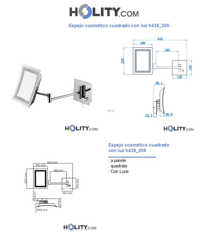 Espejo cosmético cuadrado con luz h438_208