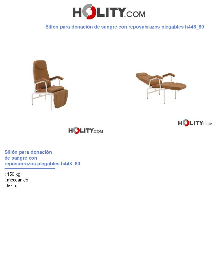 Sillón para donación de sangre con reposabrazos plegables h448_80