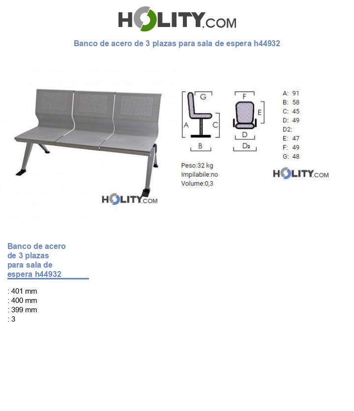 Banco de acero de 3 plazas para sala de espera h44932