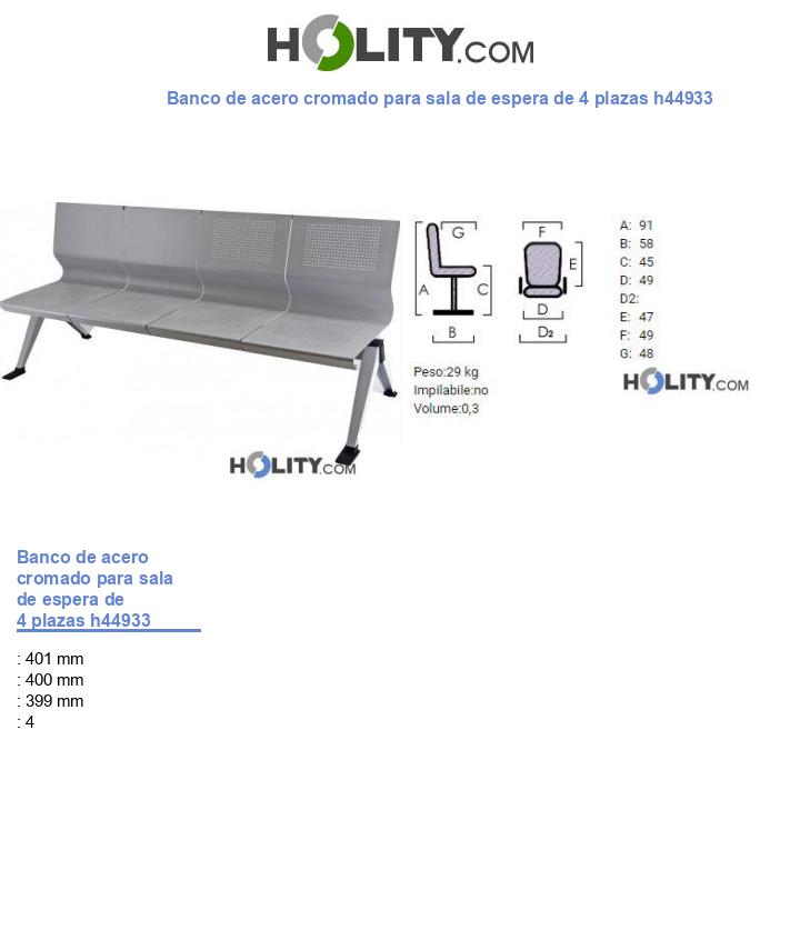 Banco de acero cromado para sala de espera de 4 plazas h44933