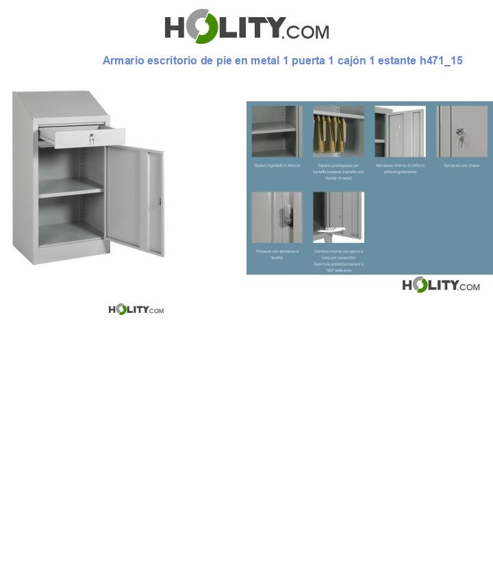 Armario escritorio de pie en metal 1 puerta 1 cajón 1 estante h471_15