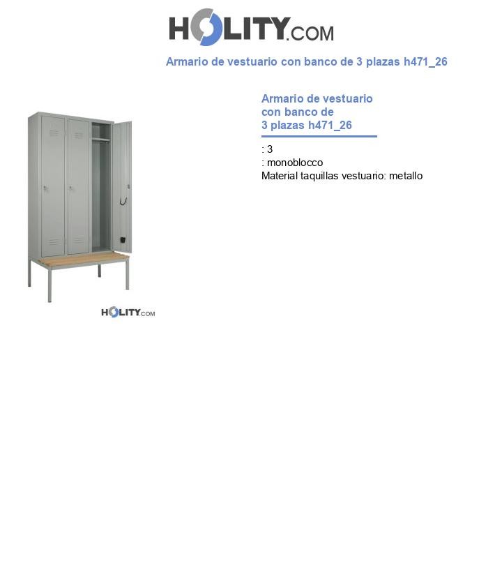 Armario de vestuario con banco de 3 plazas h471_26