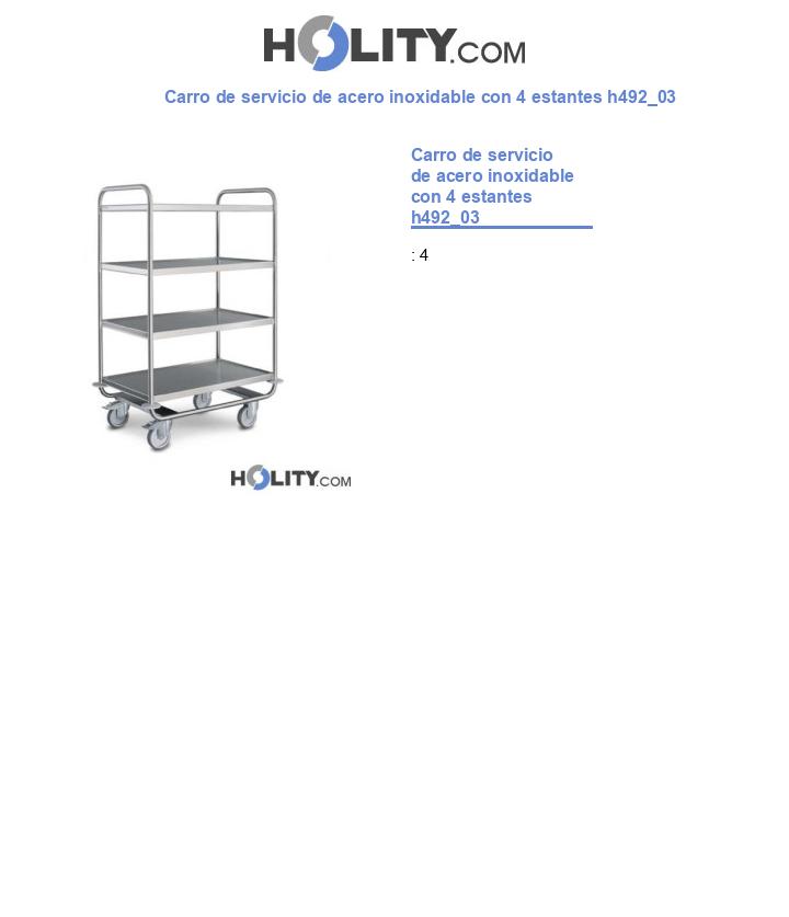 Carro de servicio de acero inoxidable con 4 estantes h492_03