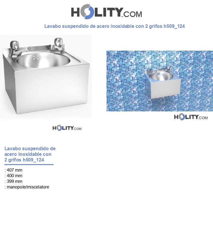 Lavabo suspendido de acero inoxidable con 2 grifos h509_124