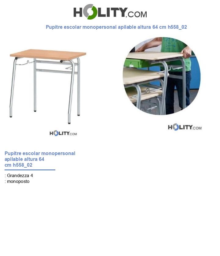 Pupitre escolar monopersonal apilable altura 64 cm h558_02