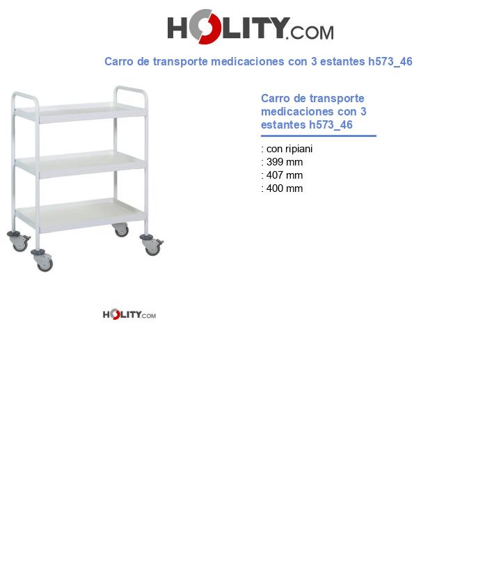Carro de transporte medicaciones con 3 estantes h573_46