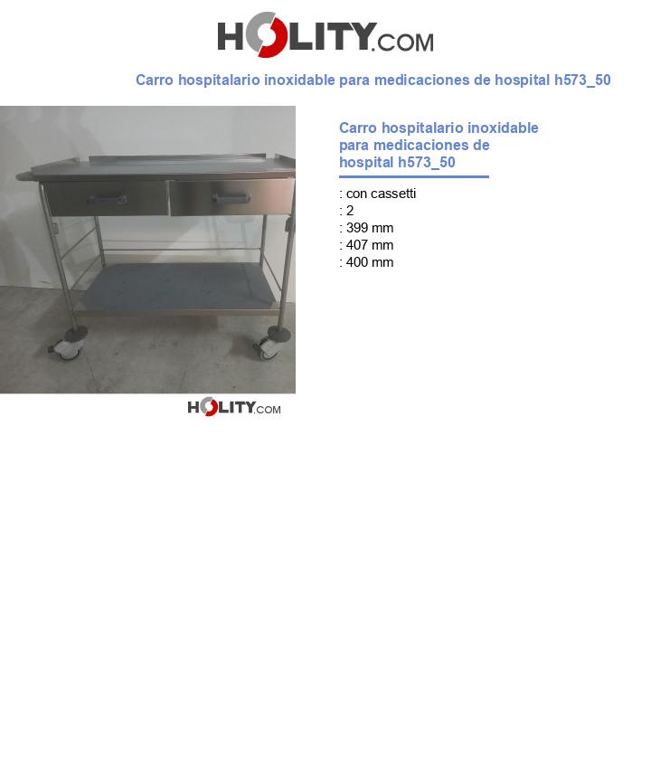 Carro hospitalario inoxidable para medicaciones de hospital h573_50