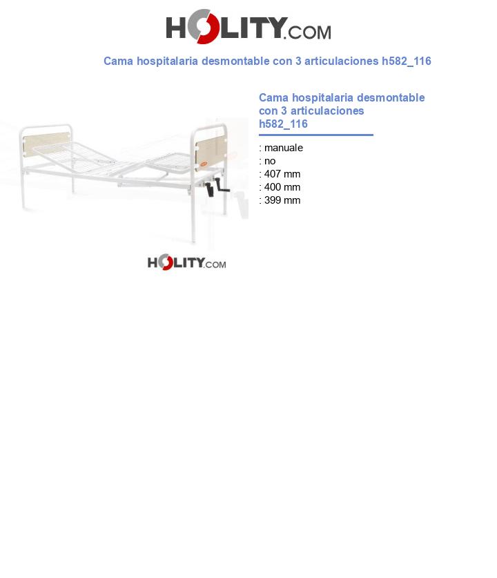 Cama hospitalaria desmontable con 3 articulaciones h582_116