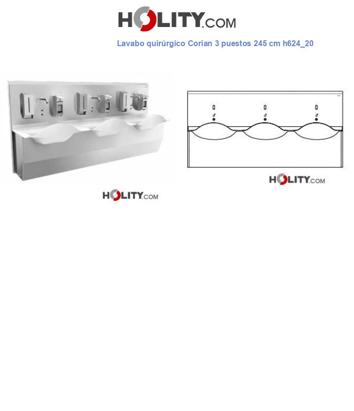Lavabo quirúrgico Corian 3 puestos 245 cm h624_20