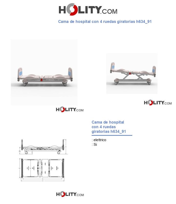 Cama de hospital con 4 ruedas giratorias h634_91