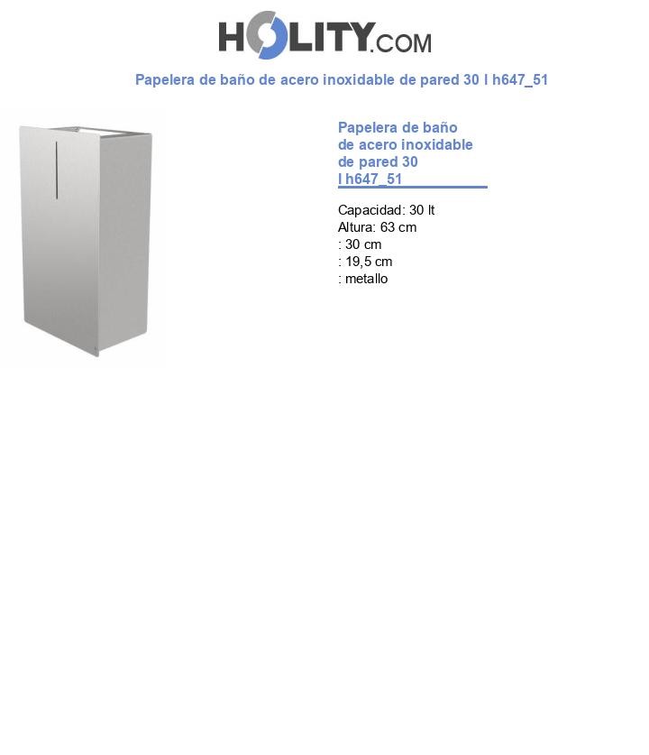 Papelera de baño de acero inoxidable de pared 30 l h647_51