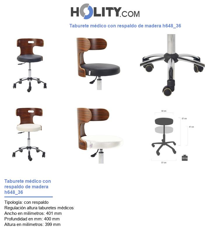 Taburete médico con respaldo de madera h648_36