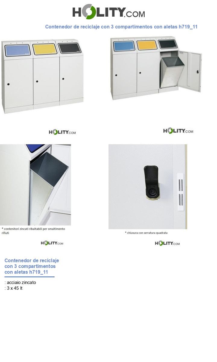 Contenedor de reciclaje con 3 compartimentos con aletas h719_11