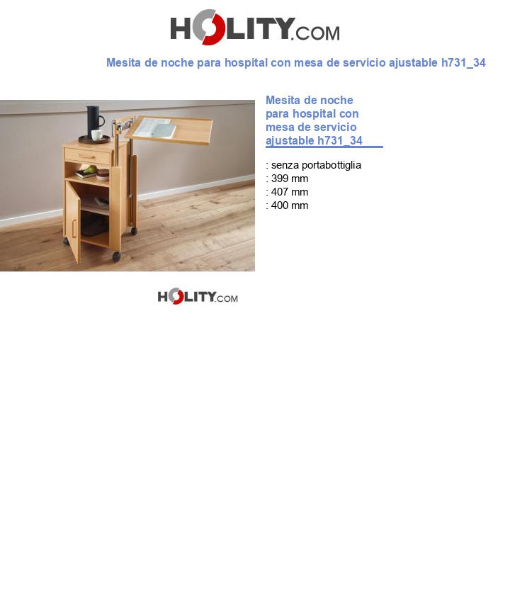 Mesita de noche para hospital con mesa de servicio ajustable h731_34