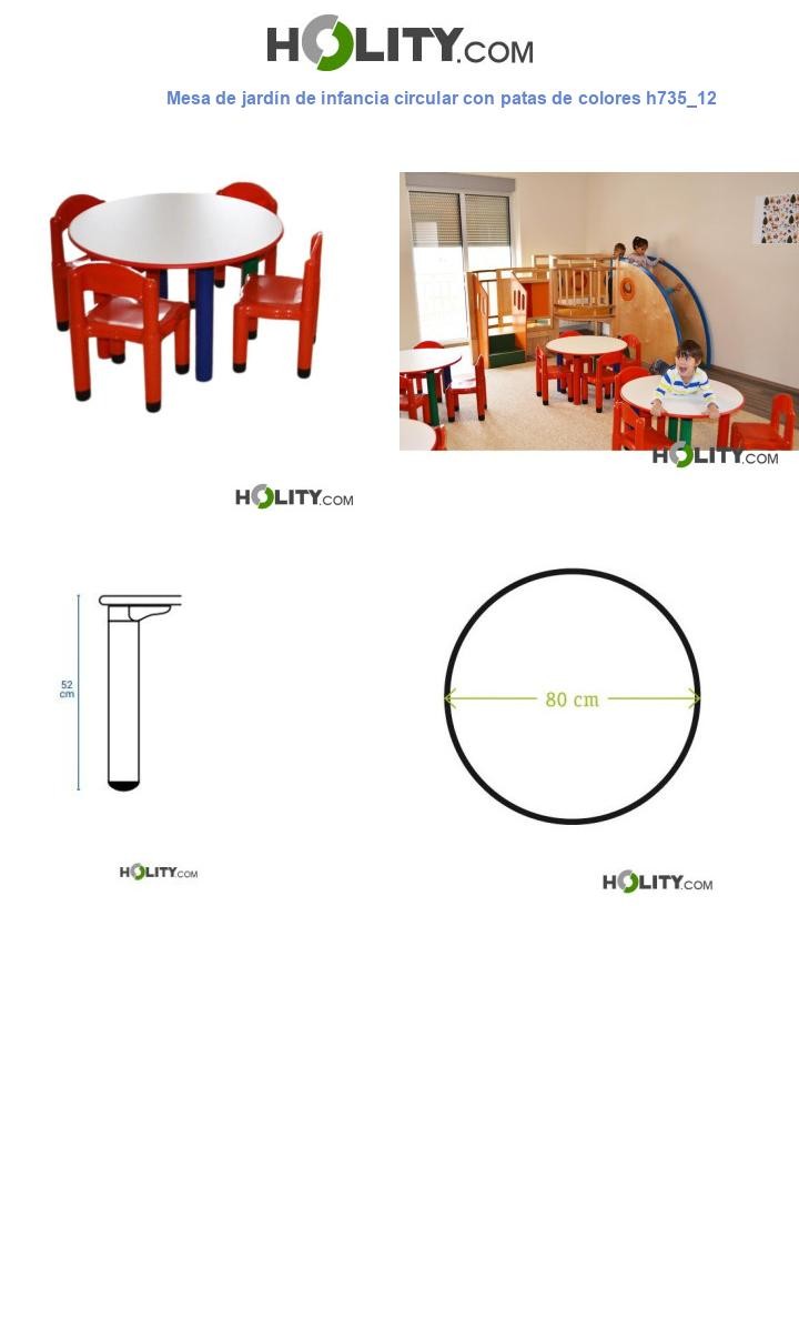 Mesa de jardín de infancia circular con patas de colores h735_12