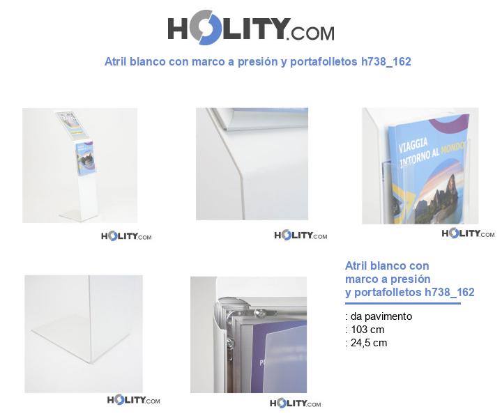 Atril blanco con marco a presión y portafolletos h738_162