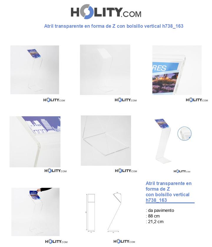 Atril transparente en forma de Z con bolsillo vertical h738_163