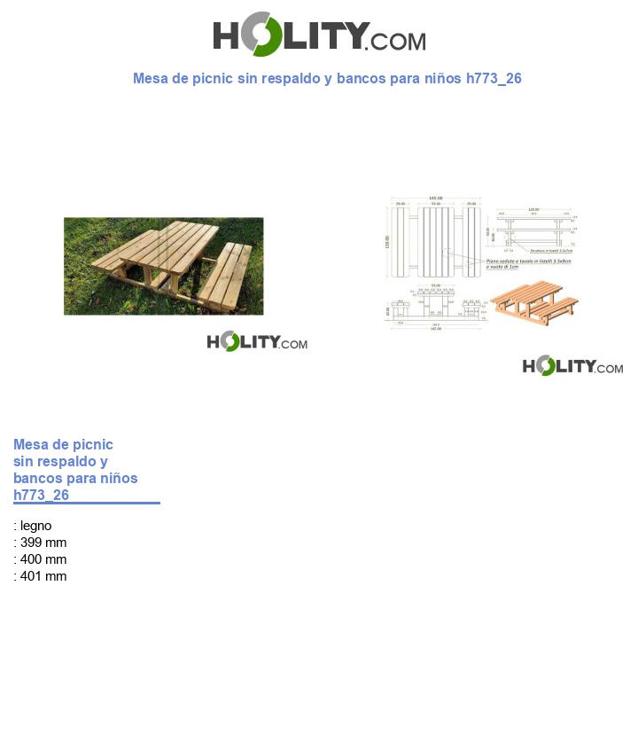Mesa de picnic sin respaldo y bancos para niños h773_26