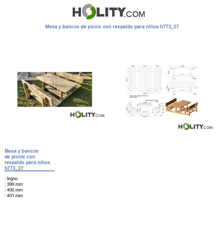 Mesa y bancos de picnic con respaldo para niños h773_27