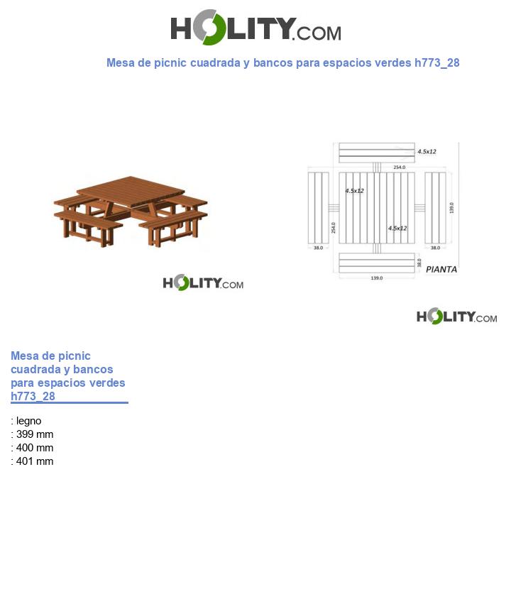 Mesa de picnic cuadrada y bancos para espacios verdes h773_28
