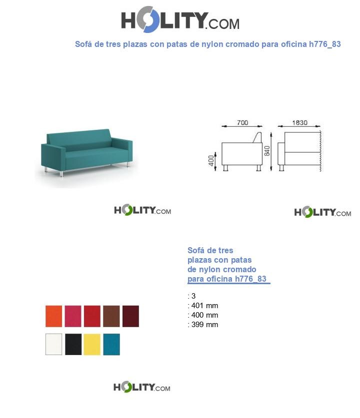 Sofá de tres plazas con patas de nylon cromado para oficina h776_83