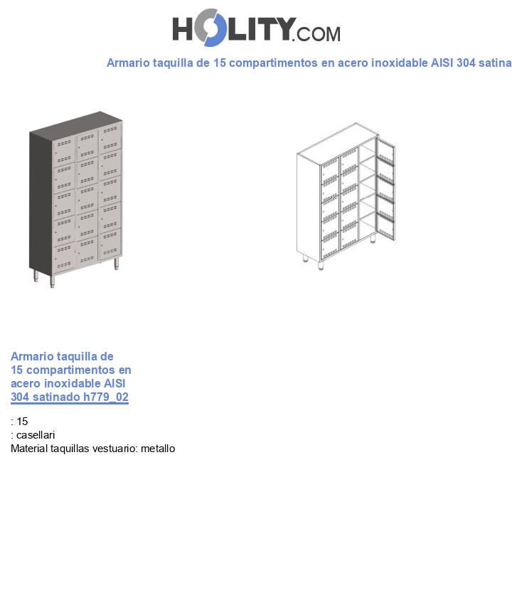 Armario taquilla de 15 compartimentos en acero inoxidable AISI 304 satinado h779_02