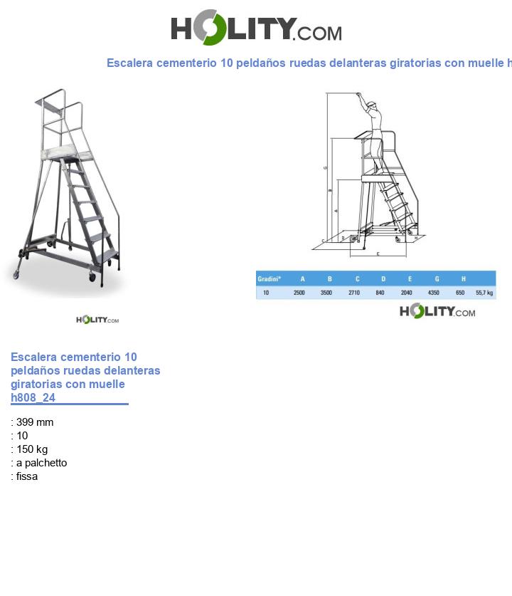 Escalera cementerio 10 peldaños ruedas delanteras giratorias con muelle h808_24