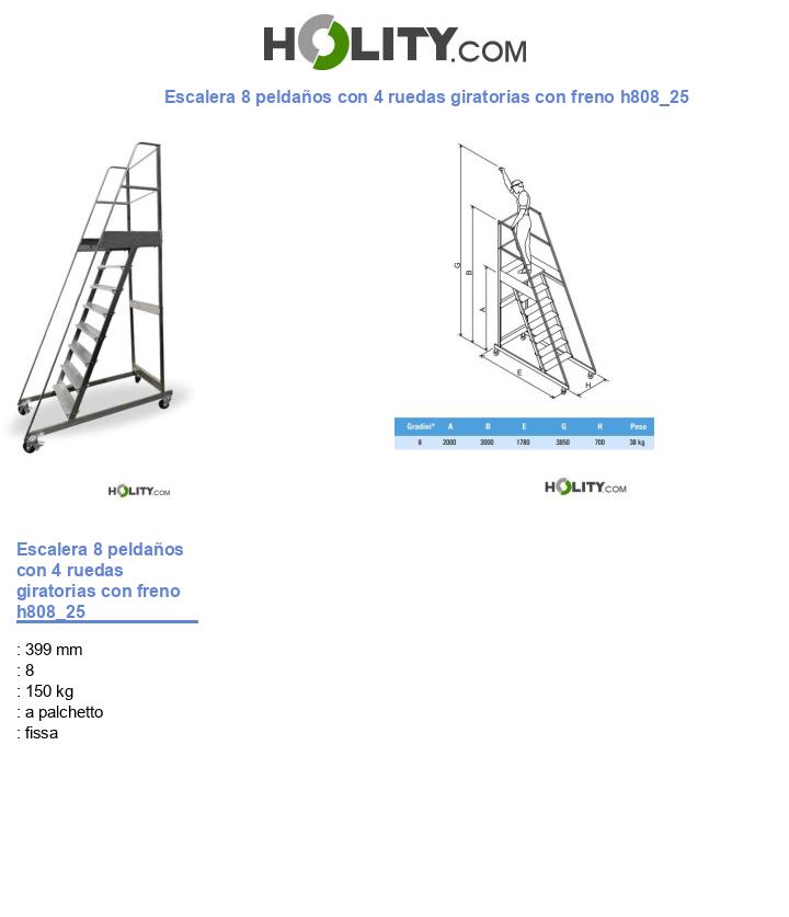 Escalera 8 peldaños con 4 ruedas giratorias con freno h808_25