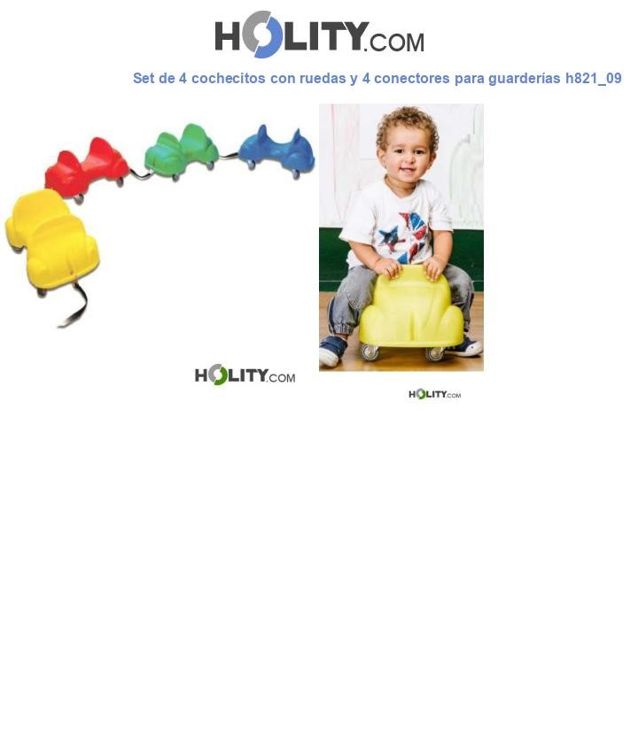 Set de 4 cochecitos con ruedas y 4 conectores para guarderías h821_09