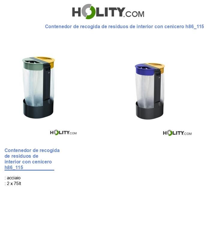 Contenedor de recogida de residuos de interior con cenicero h86_115