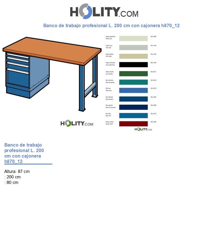 Banco de trabajo profesional L. 200 cm con cajonera h870_12