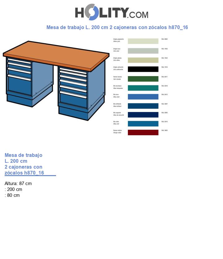 Mesa de trabajo L. 200 cm 2 cajoneras con zócalos h870_16