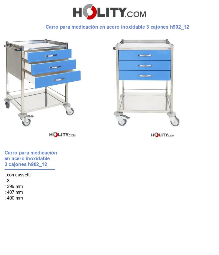 Carro para medicación en acero inoxidable 3 cajones h902_12