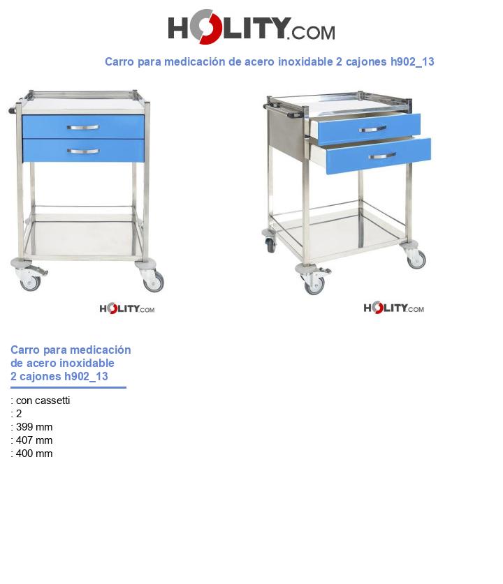 Carro para medicación de acero inoxidable 2 cajones h902_13