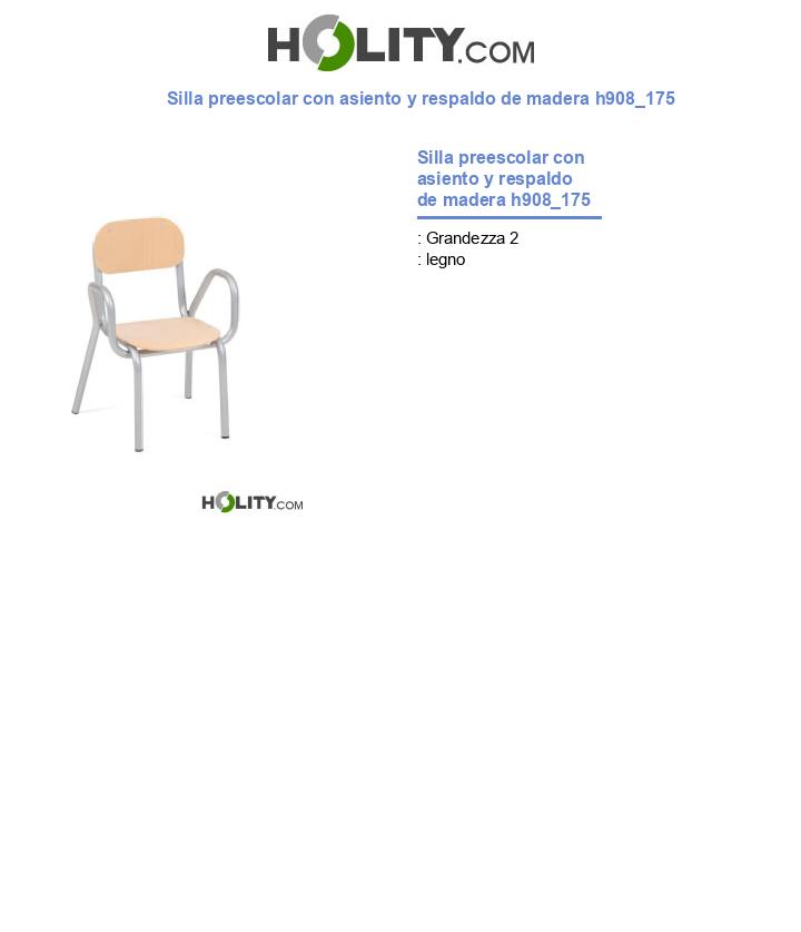 Silla preescolar con asiento y respaldo de madera h908_175