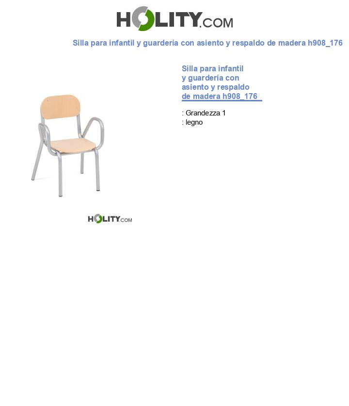 Silla para infantil y guardería con asiento y respaldo de madera h908_176