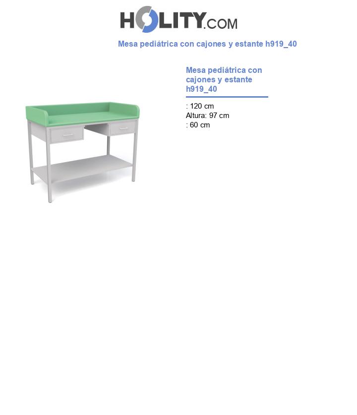 Mesa pediátrica con cajones y estante h919_40
