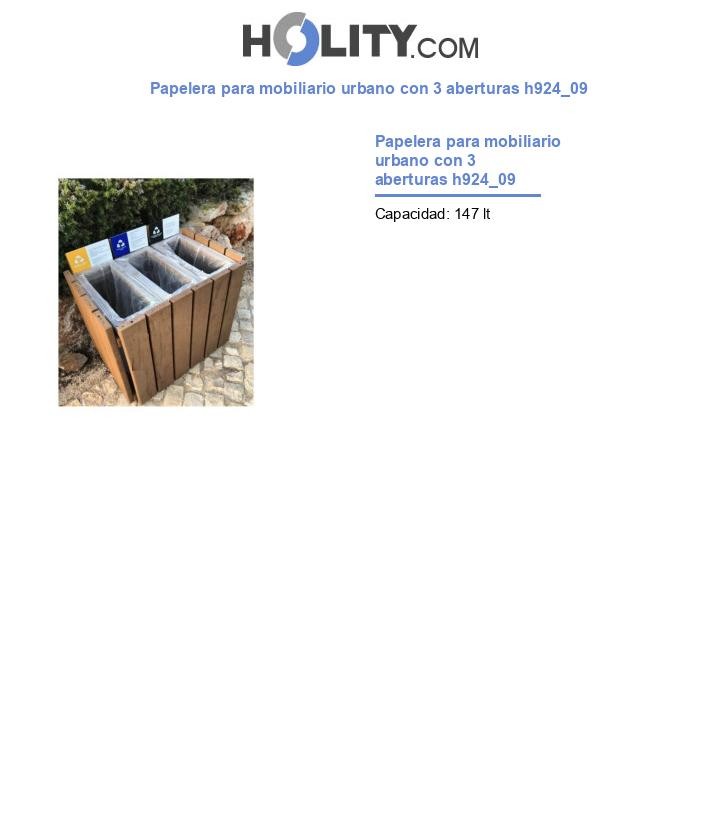 Papelera para mobiliario urbano con 3 aberturas h924_09
