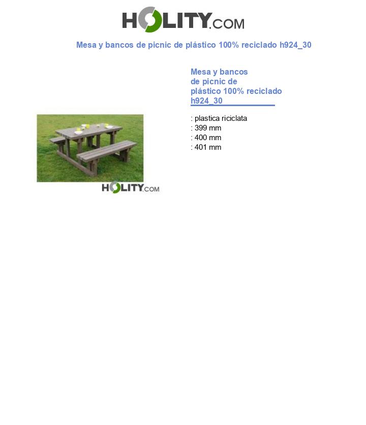 Mesa y bancos de picnic de plástico 100% reciclado h924_30