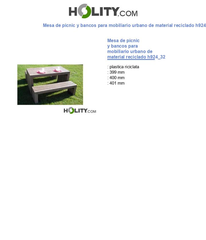 Mesa de picnic y bancos para mobiliario urbano de material reciclado h924_32