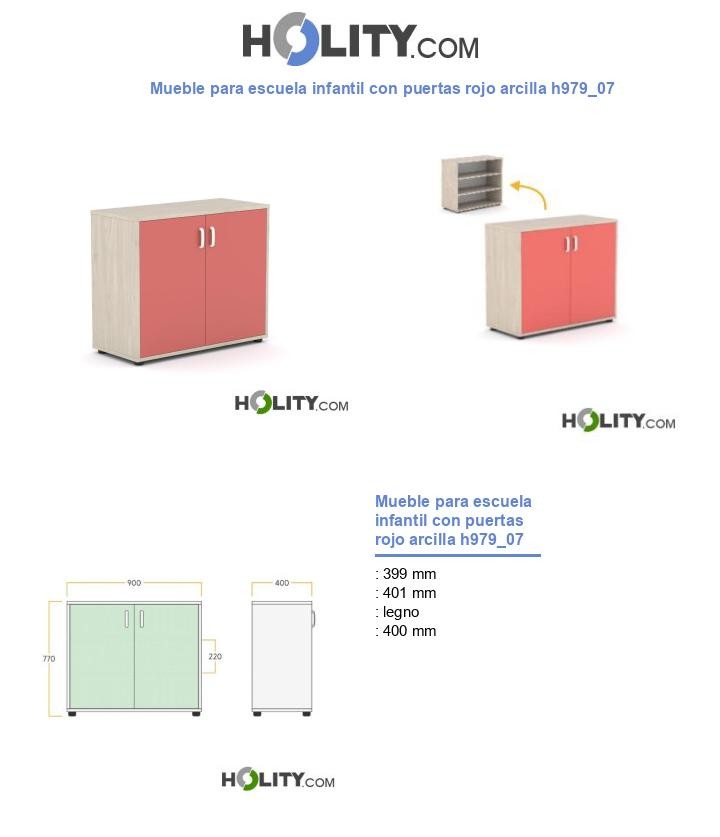 Mueble para escuela infantil con puertas rojo arcilla h979_07