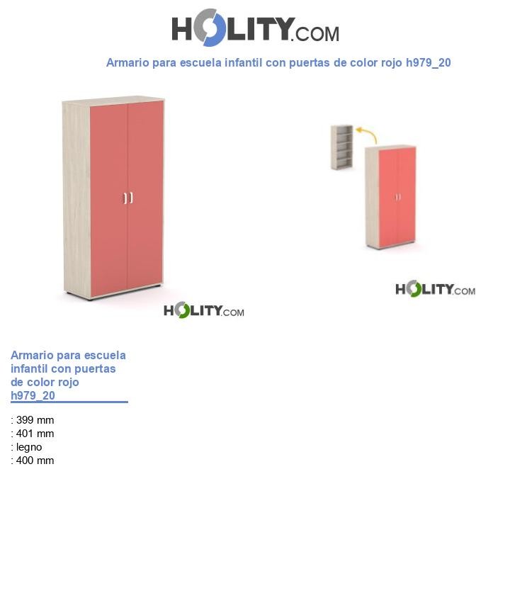 Armario para escuela infantil con puertas de color rojo h979_20