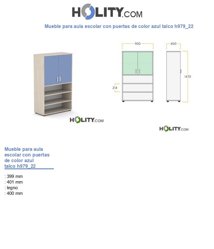 Mueble para aula escolar con puertas de color azul talco h979_22
