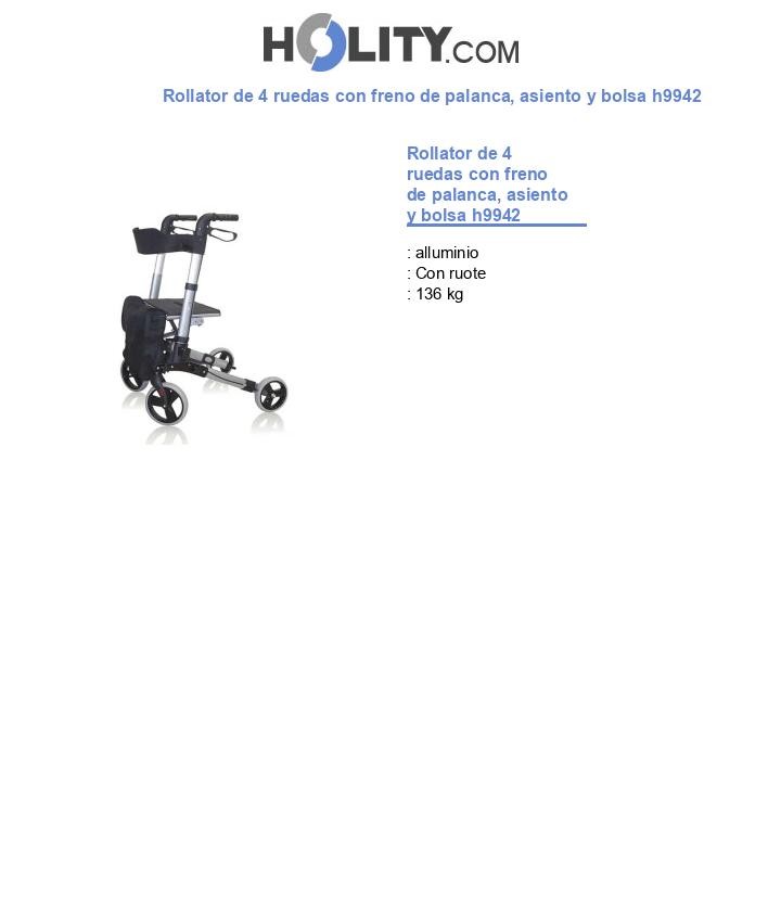 Rollator de 4 ruedas con freno de palanca, asiento y bolsa h9942